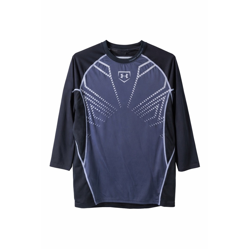 Under Armour Men Medium Baseball Compression Shirt Black 3/4 Sleeve Training Top
